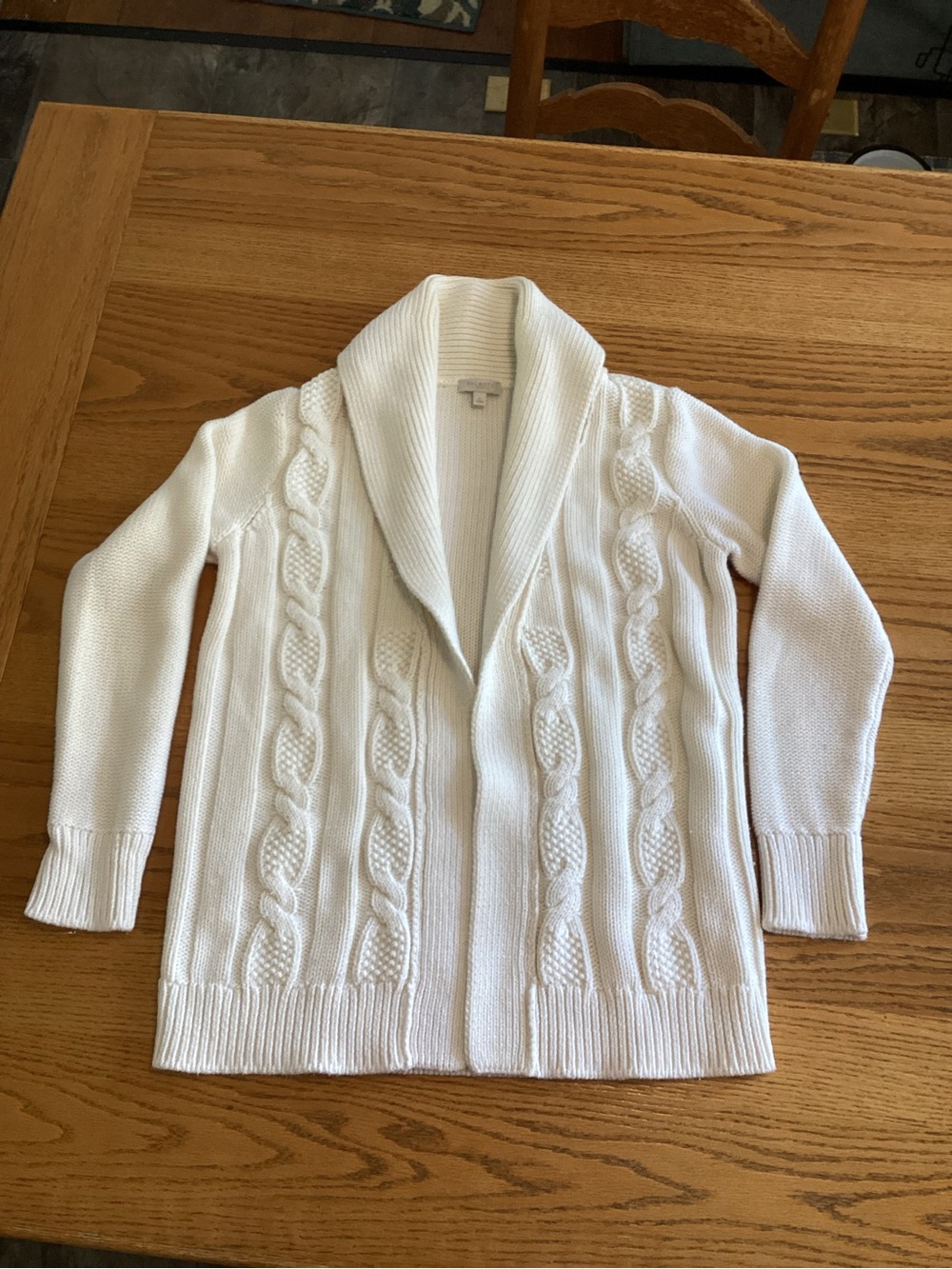 Talbots Cream Cable-Knit Shawl Collar Cardigan